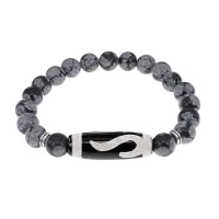 Браслет с бусиной Дзи Золотой ключ и нат.камнем Снежный обсидиан BSDS8-09-14