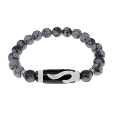 Браслет с бусиной Дзи Золотой ключ и нат.камнем Снежный обсидиан BSDS8-09-14