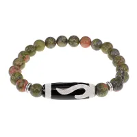 Браслет с бусиной Дзи Золотой ключ и нат.камнем Унакит BSDS8-09-20