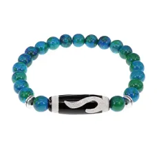 Браслет с бусиной Дзи Золотой ключ и синт.камнем Хризоколла BSDS8-09-21