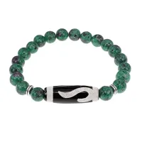 Браслет с бусиной Дзи Золотой ключ и синт.камнем Цоизит BSDS8-09-22