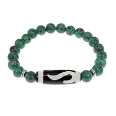 Браслет с бусиной Дзи Золотой ключ и синт.камнем Цоизит BSDS8-09-22