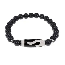 Браслет с бусиной Дзи Золотой ключ и нат.камнем Черный агат BSDS8-09-23