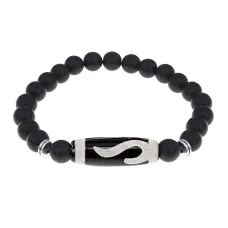 Браслет с бусиной Дзи Золотой ключ и синт.камнем Шунгит BSDS8-09-24