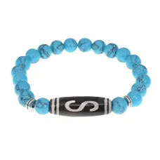 Браслет с бусиной Дзи Денежный крючок и синт.камнем Бирюза BSDS8-10-05
