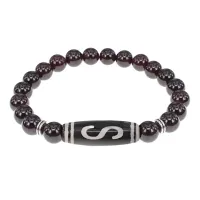 Браслет с бусиной Дзи Денежный крючок и нат.камнем Гранат BSDS8-10-06