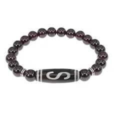 Браслет с бусиной Дзи Денежный крючок и нат.камнем Гранат BSDS8-10-06