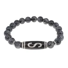 Браслет с бусиной Дзи Денежный крючок и нат.камнем Лабрадор BSDS8-10-08