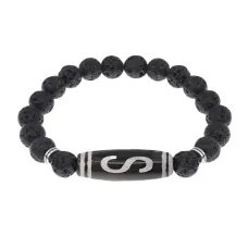 Браслет с бусиной Дзи Денежный крючок и нат.камнем Лава BSDS8-10-09