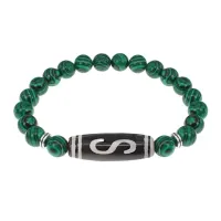 Браслет с бусиной Дзи Денежный крючок и синт.камнем Малахит BSDS8-10-12