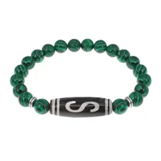 Браслет с бусиной Дзи Денежный крючок и синт.камнем Малахит BSDS8-10-12