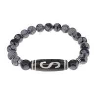 Браслет с бусиной Дзи Денежный крючок и нат.камнем Снежный обсидиан BSDS8-10-14