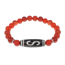 Браслет с бусиной Дзи Денежный крючок и нат.камнем Сердолик BSDS8-10-17