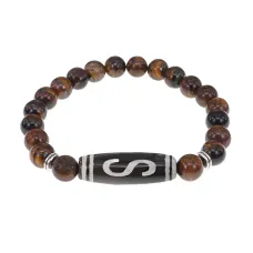 Браслет с бусиной Дзи Денежный крючок и нат.камнем Тигровый глаз BSDS8-10-19