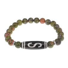 Браслет с бусиной Дзи Денежный крючок и нат.камнем Унакит BSDS8-10-20