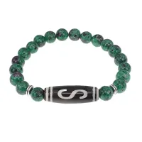 Браслет с бусиной Дзи Денежный крючок и синт.камнем Цоизит BSDS8-10-22