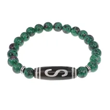 Браслет с бусиной Дзи Денежный крючок и синт.камнем Цоизит BSDS8-10-22