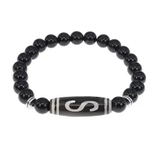 Браслет с бусиной Дзи Денежный крючок и нат.камнем Черный агат BSDS8-10-23