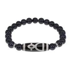 Браслет с бусиной Дзи Кубера и синт.камнем Синий авантюрин BSDS8-11-02