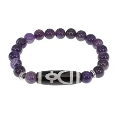 Браслет с бусиной Дзи Кубера и нат.камнем Аметист BSDS8-11-03