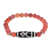 Браслет с бусиной Дзи Кубера и нат.камнем Африканский агат BSDS8-11-04