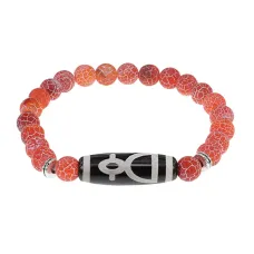 Браслет с бусиной Дзи Кубера и нат.камнем Африканский агат BSDS8-11-04