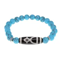 Браслет с бусиной Дзи Кубера и синт.камнем Бирюза BSDS8-11-05