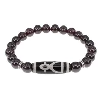Браслет с бусиной Дзи Кубера и нат.камнем Гранат BSDS8-11-06