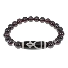 Браслет с бусиной Дзи Кубера и нат.камнем Гранат BSDS8-11-06