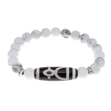 Браслет с бусиной Дзи Кубера и нат.камнем Кахолонг BSDS8-11-07