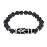 Браслет с бусиной Дзи Кубера и нат.камнем Лава BSDS8-11-09