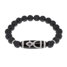 Браслет с бусиной Дзи Кубера и нат.камнем Лава BSDS8-11-09
