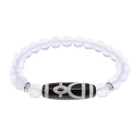 Браслет с бусиной Дзи Кубера и синт. камнем Лунный камень BSDS8-11-11