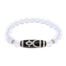 Браслет с бусиной Дзи Кубера и синт. камнем Лунный камень BSDS8-11-11