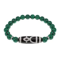 Браслет с бусиной Дзи Кубера и синт.камнем Малахит BSDS8-11-12