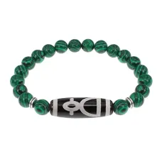 Браслет с бусиной Дзи Кубера и синт.камнем Малахит BSDS8-11-12