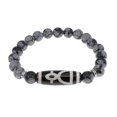 Браслет с бусиной Дзи Кубера и нат.камнем Снежный обсидиан BSDS8-11-14