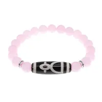 Браслет с бусиной Дзи Кубера и нат.камнем Розовый кварц BSDS8-11-15