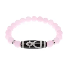 Браслет с бусиной Дзи Кубера и нат.камнем Розовый кварц BSDS8-11-15