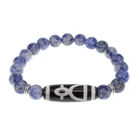 Браслет с бусиной Дзи Кубера и нат.камнем Содалит BSDS8-11-18