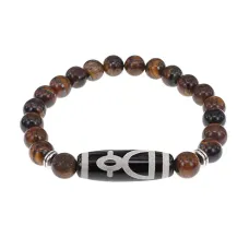 Браслет с бусиной Дзи Кубера и нат. камнем Тигровый глаз BSDS8-11-19