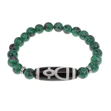 Браслет с бусиной Дзи Кубера и синт.камнем Цоизит BSDS8-11-22