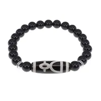 Браслет с бусиной Дзи Кубера и нат.камнем Черный агат BSDS8-11-23