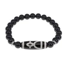 Браслет с бусиной Дзи Кубера и нат.камнем Черный агат BSDS8-11-23