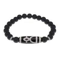 Браслет с бусиной Дзи Кубера и синт.камнем Шунгит BSDS8-11-24