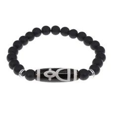 Браслет с бусиной Дзи Кубера и синт.камнем Шунгит BSDS8-11-24