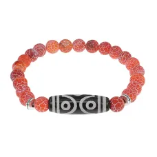 Браслет с 6-глазой бусиной Дзи и нат.камнем Африканский агат