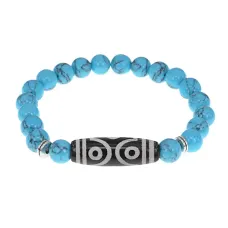 Браслет с 6-глазой бусиной Дзи и синт.камнем Бирюза BSDS8-12-05