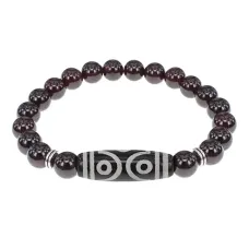 Браслет с 6-глазой бусиной Дзи и нат.камнем Гранат BSDS8-12-06