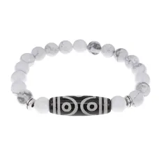 Браслет с 6-глазой бусиной Дзи и нат.камнем Кахолонг BSDS8-12-07